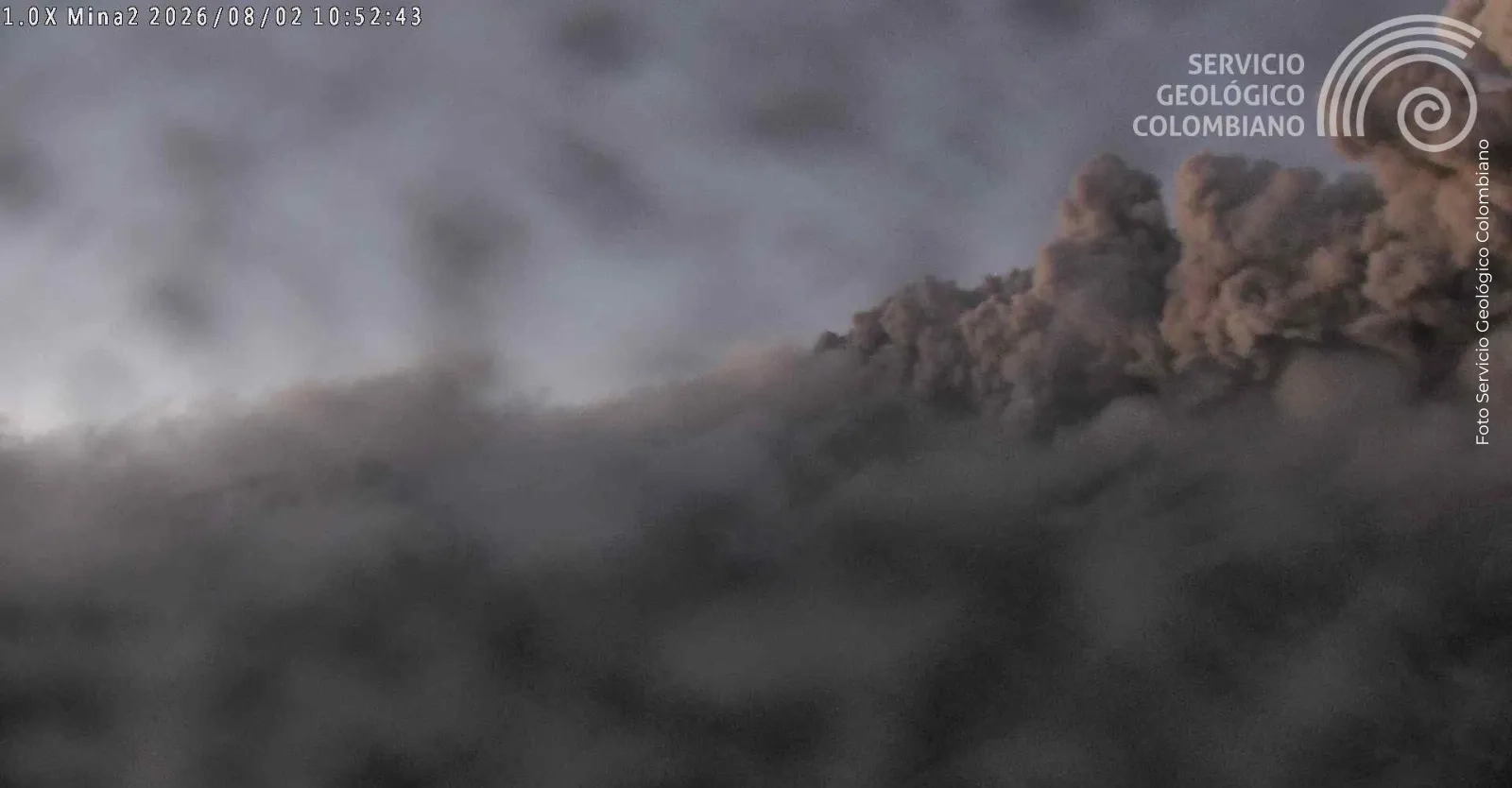 Volcán Puracé: emisión de ceniza ha alcanzado hasta 3.400 metros de altura sobre la cima del cráter